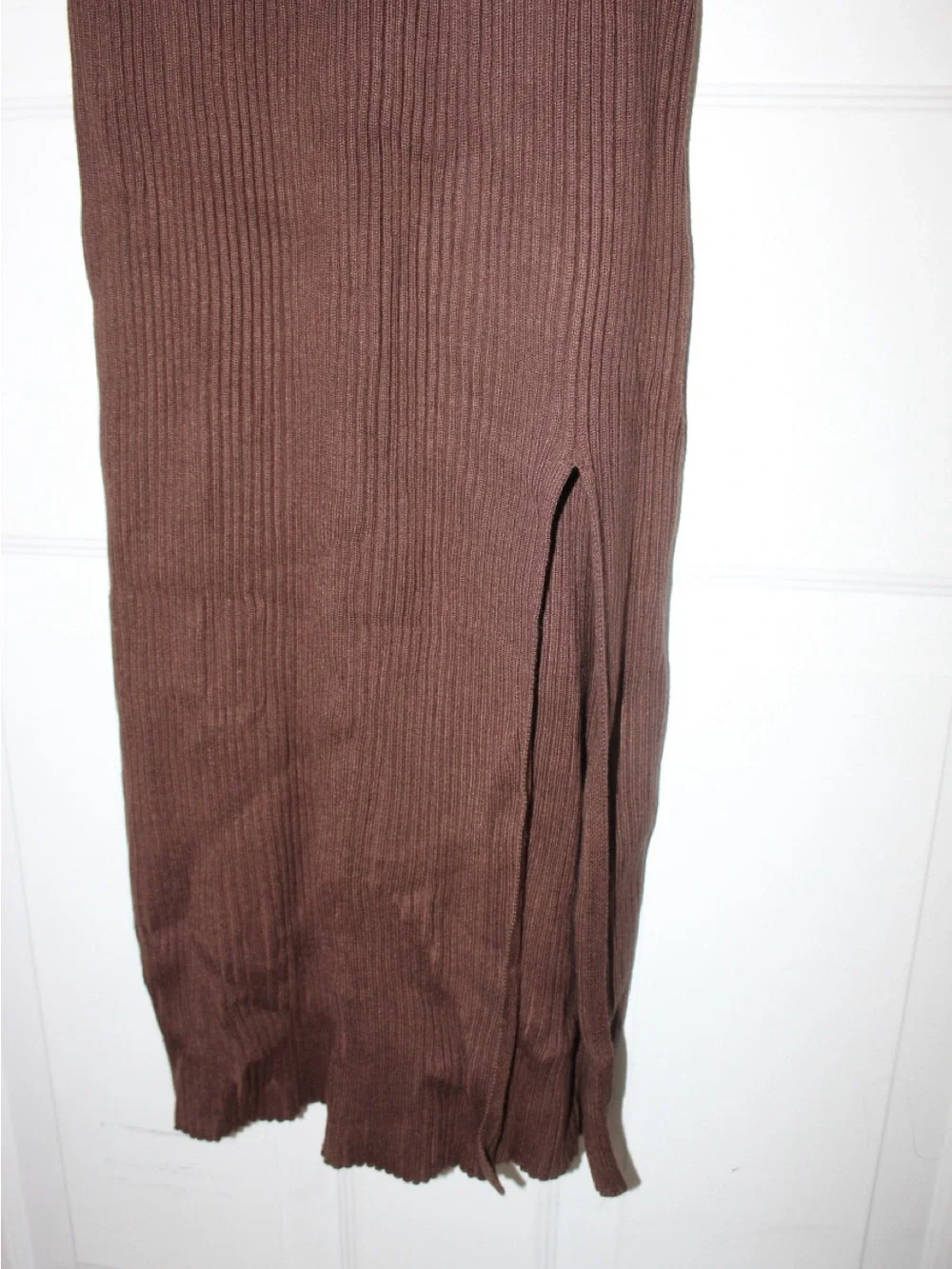 Abercrombie & Fitch Chocolate Brown Ribbed V-Neck Maxi Dress